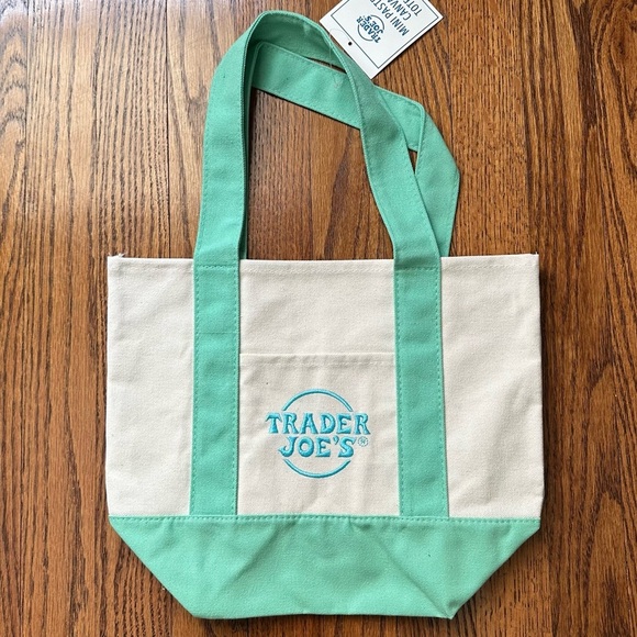Trader Joes Green Pastel Canvas Mini Tote - Picture 1 of 2